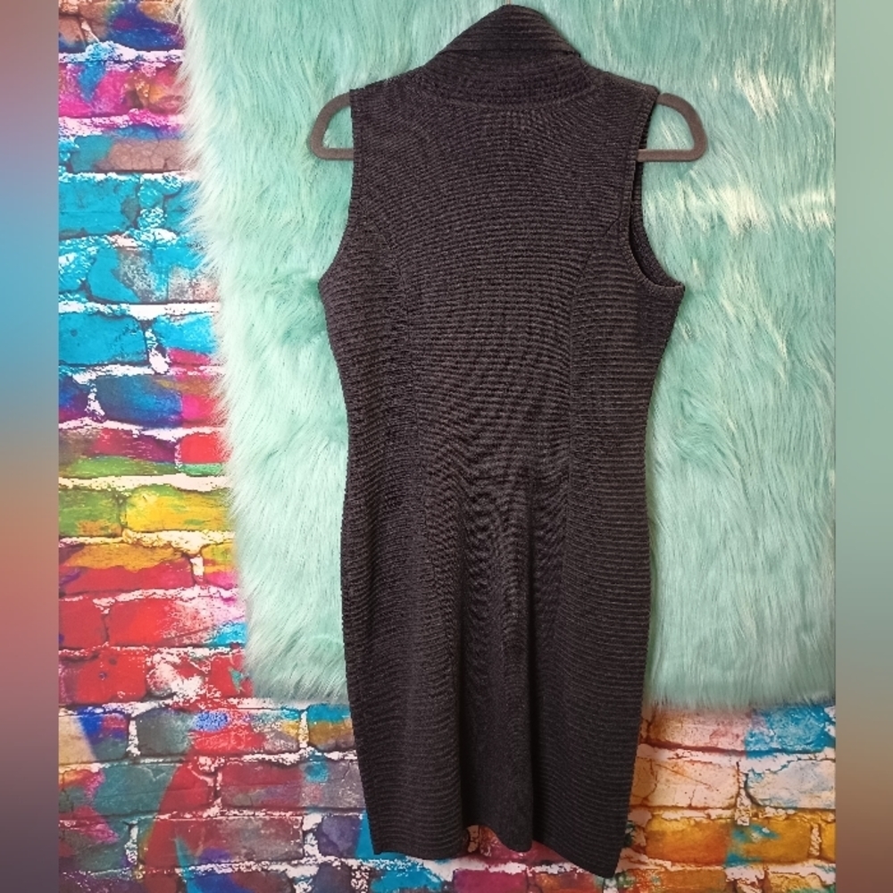 Calvin Klein Black Sleeveless Ribbed Cowl Neck Knit Sweater Dress Size M - Picture 9 of 10